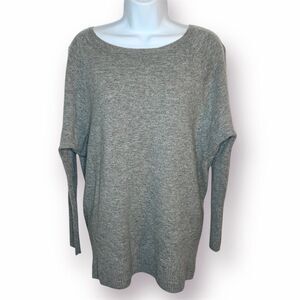 Halogen Classic Soft Gray Wool Cashmere Sweater Relaxed Long Sleeve Rib Trim S